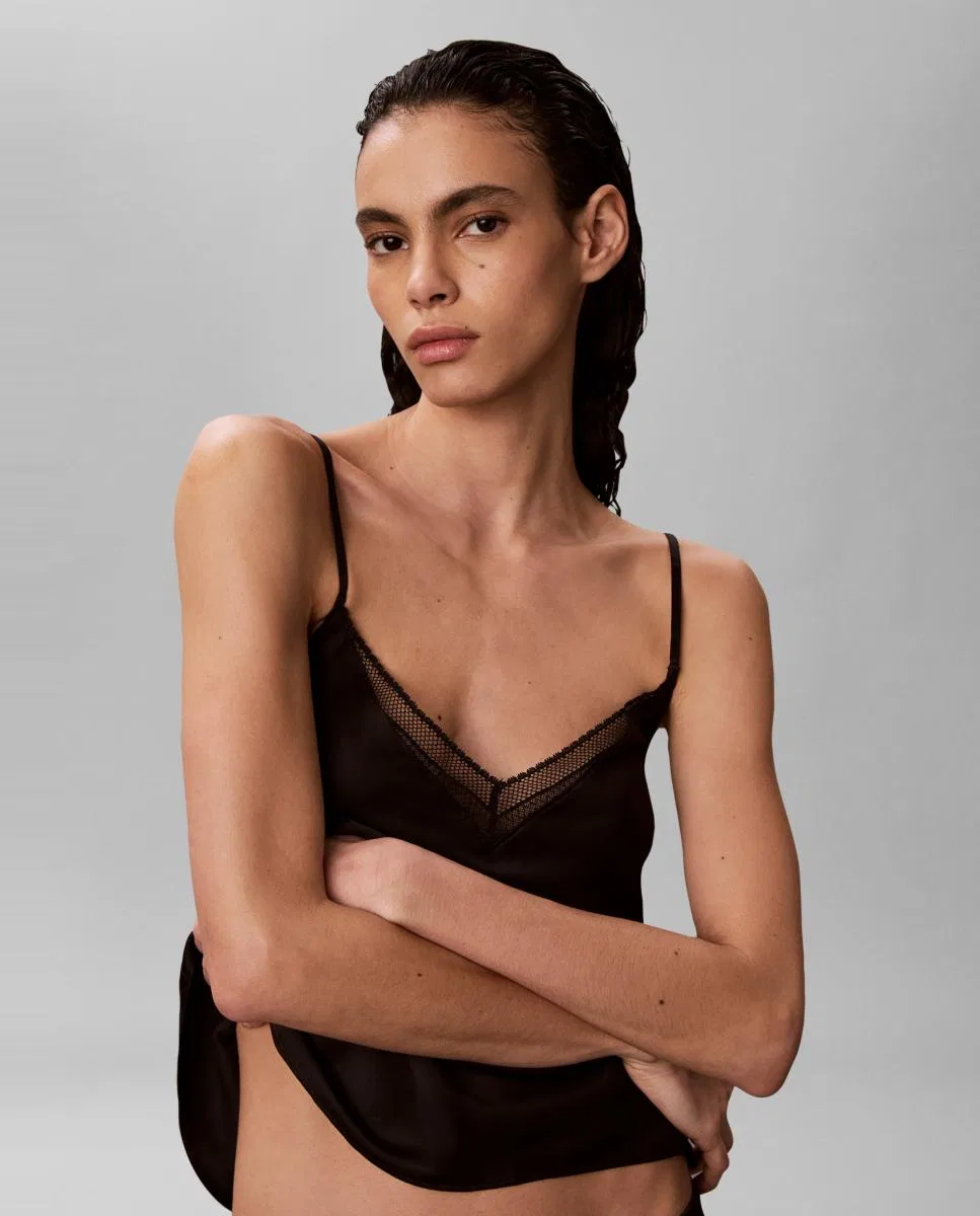 Женская рубашка атласный, Calvin Klein, черный — фото 3