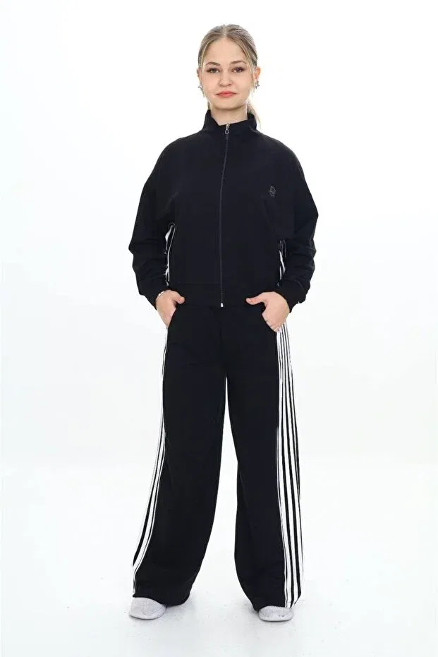 Детский спортивный комплект для девочек с принтом Oversize 100% Cotton Tracksuit Set Dalikda, Black — фото 2