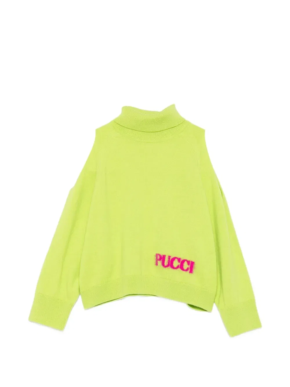 Свитер с открытыми плечами и вышитым логотипом Pucci Junior, зеленый