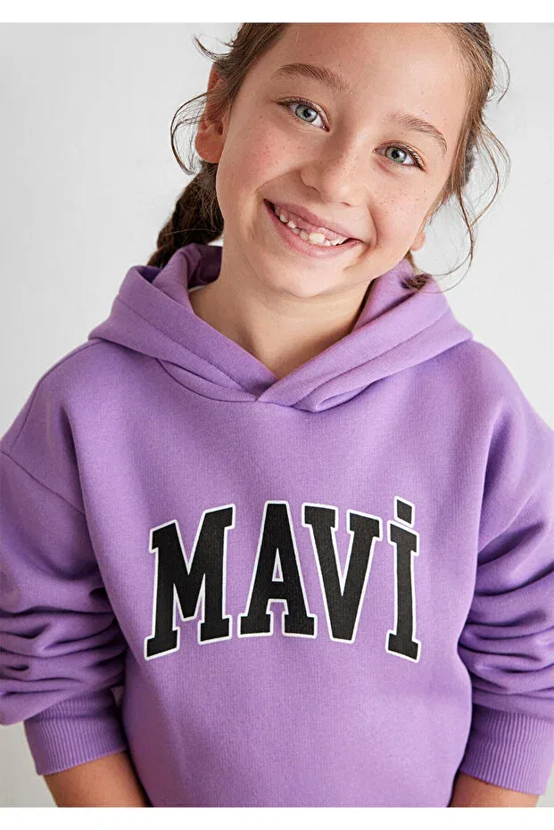 Детское худи для девочек с принтом Logo Printed Hooded Purple Mavi, Mor-70586