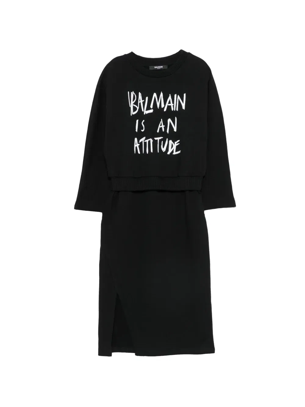 Платье с принтом-слоганом и эффектом многослойности Balmain Kids, черный
