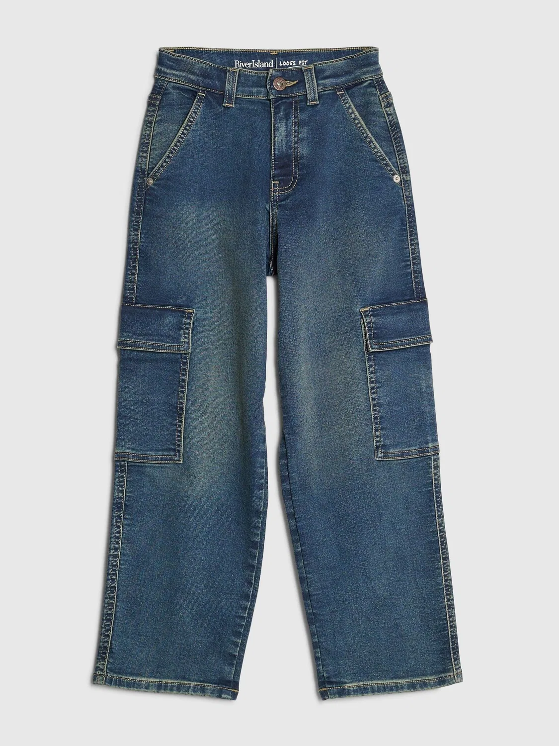 Джинсы свободного кроя с карго-карманами River Island, синие — фото 2