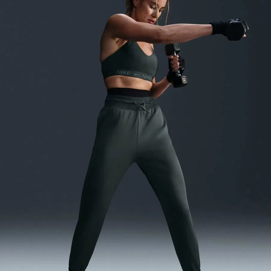 Спортивные брюки с высоким поясом и утеплителем, модель One Therma-FIT, Nike, Зеленый