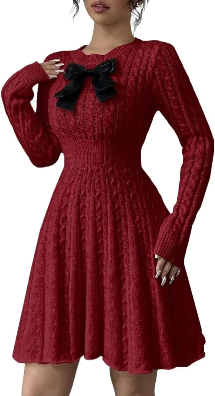 Женское элегантное платье с бантом Generic, Burgundy