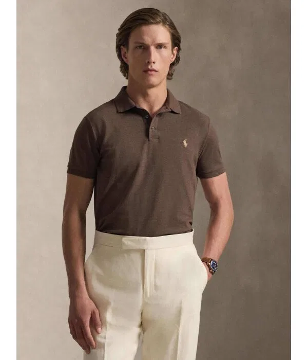 Мужское поло Custom Slim Fit Stretch Mesh Polo Ralph Lauren, коричневый