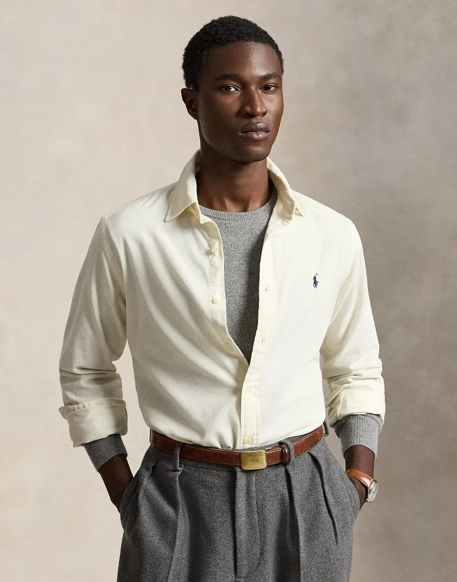 Рубашка Polo Ralph Lauren прямого кроя на пуговицах, кремового цвета — фото 2