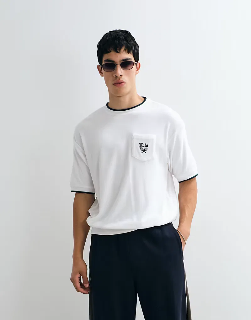 Футболка Polo Ralph Lauren с коротким рукавом из махровой ткани свободного кроя, белая — фото 4