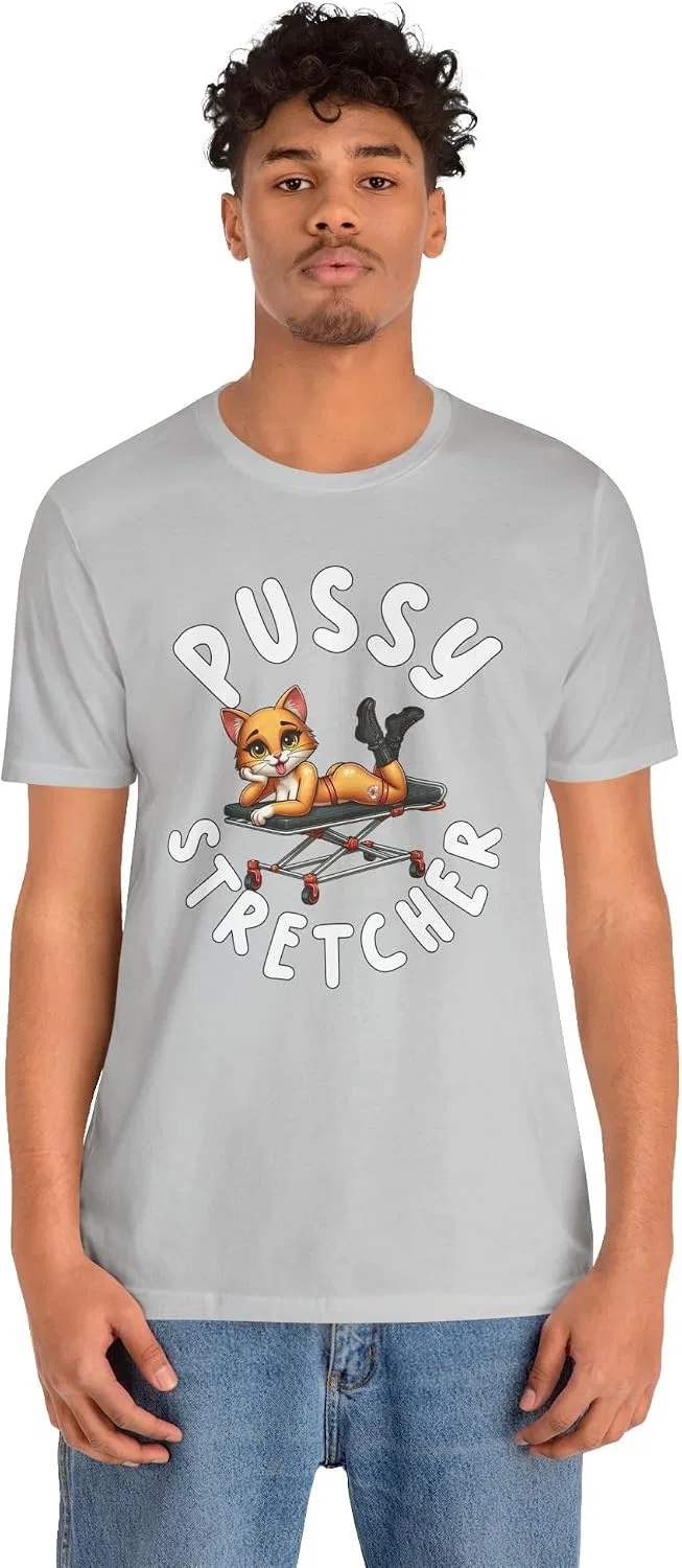 Мужская футболка с принтом Pussy Stretcher, серый меланж — фото 2
