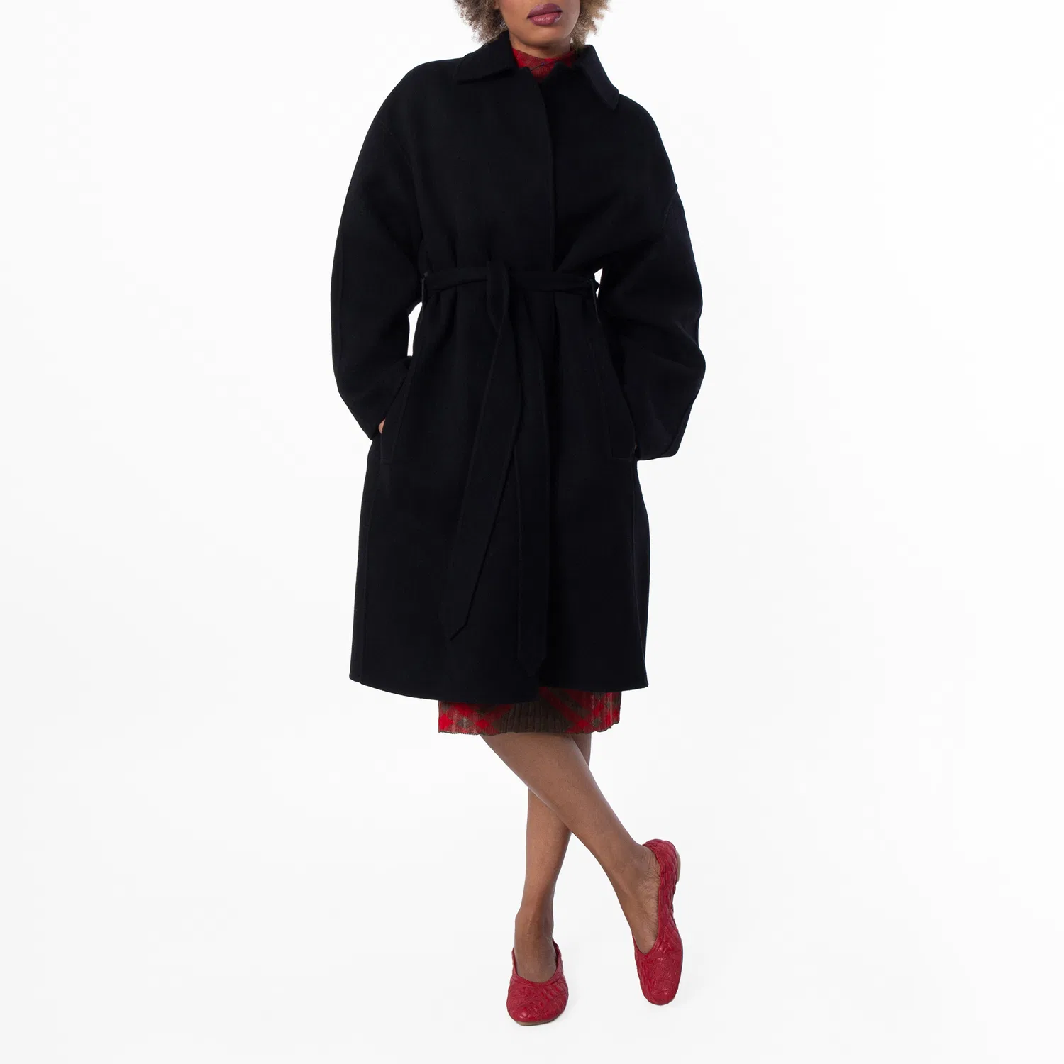 Пальто-кокон из кашемира с поясом Belted Cashmere Wrap Coat Burberry, Black