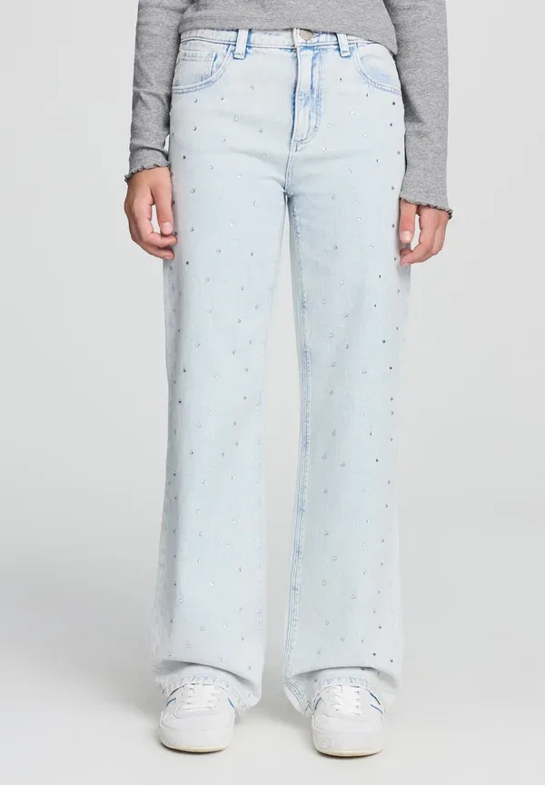 Брюки джинсовые Wide con strass, Terranova, Blu Denim Chiaro, светло-голубой