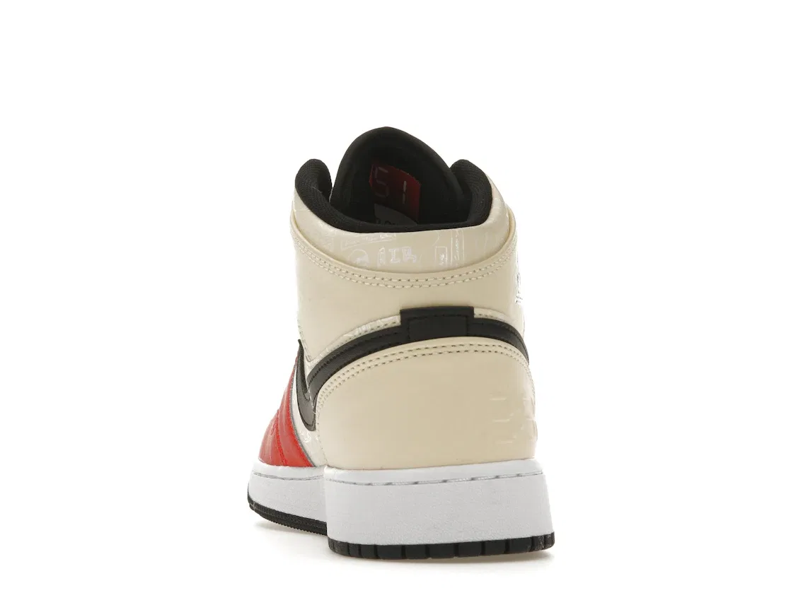 Детские кроссовки для мальчиков с высоким берцем Jordan 1 Mid SS '88 Dunk Contest (GS) Jordan, Muslin/Black/White/Chile Red — фото 4