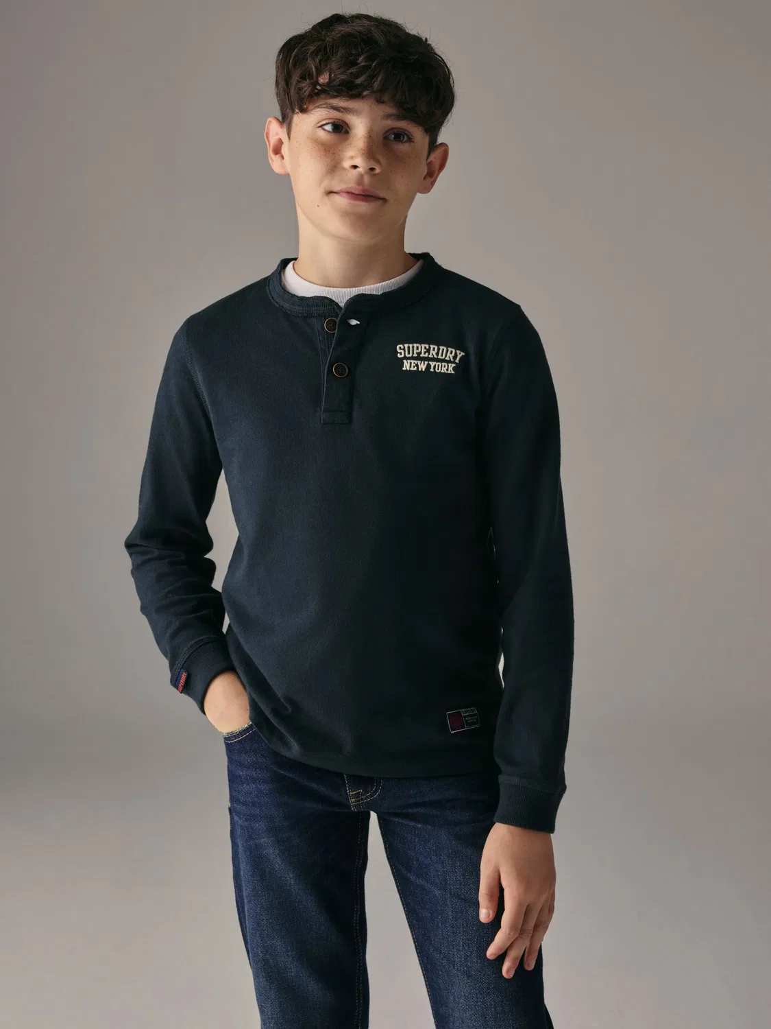 Футболка с длинным рукавом Henley Superdry, темно-синий