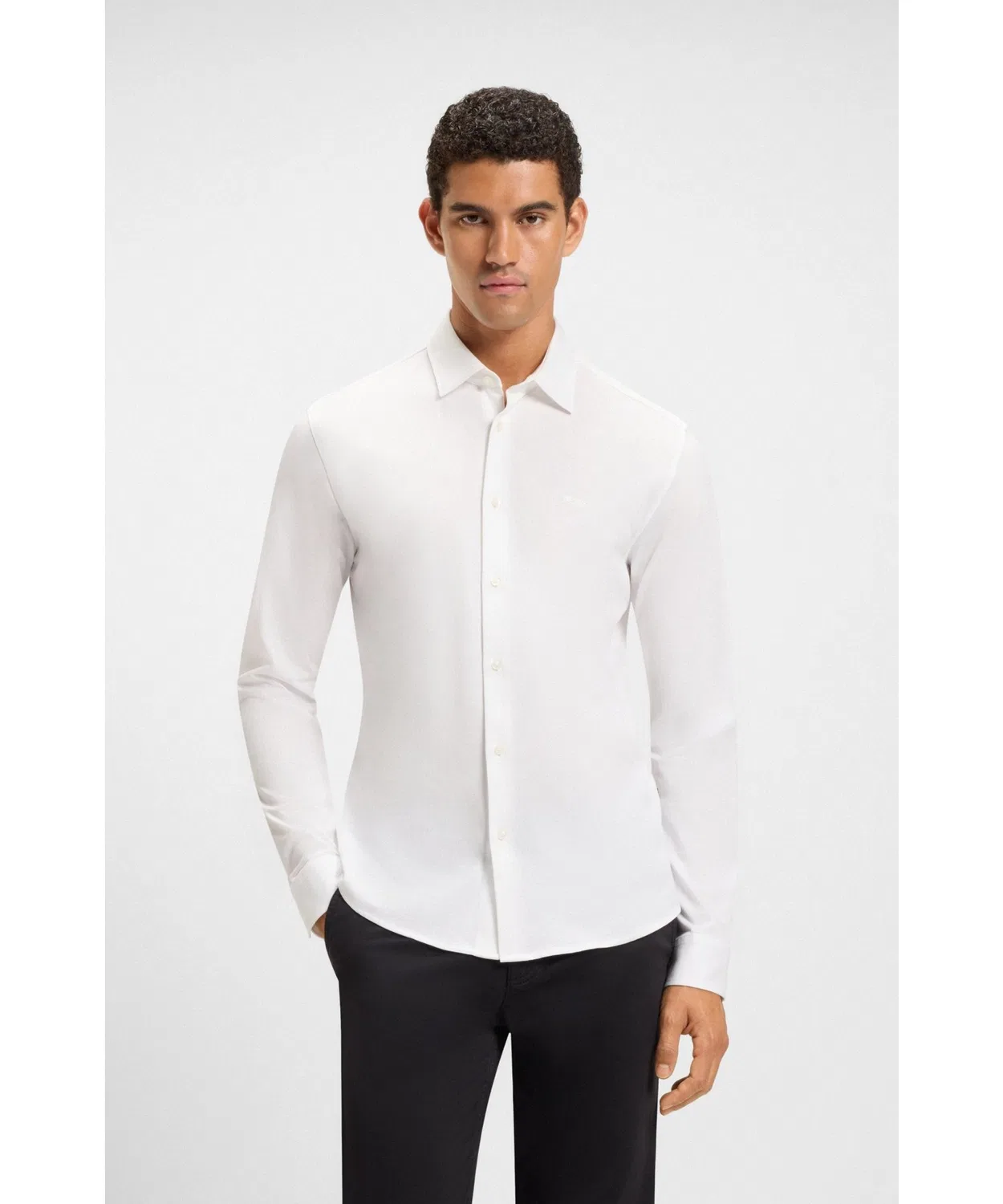 Мужская рубашка Slim Fit из меланжевого хлопкового джерси BOSS, White