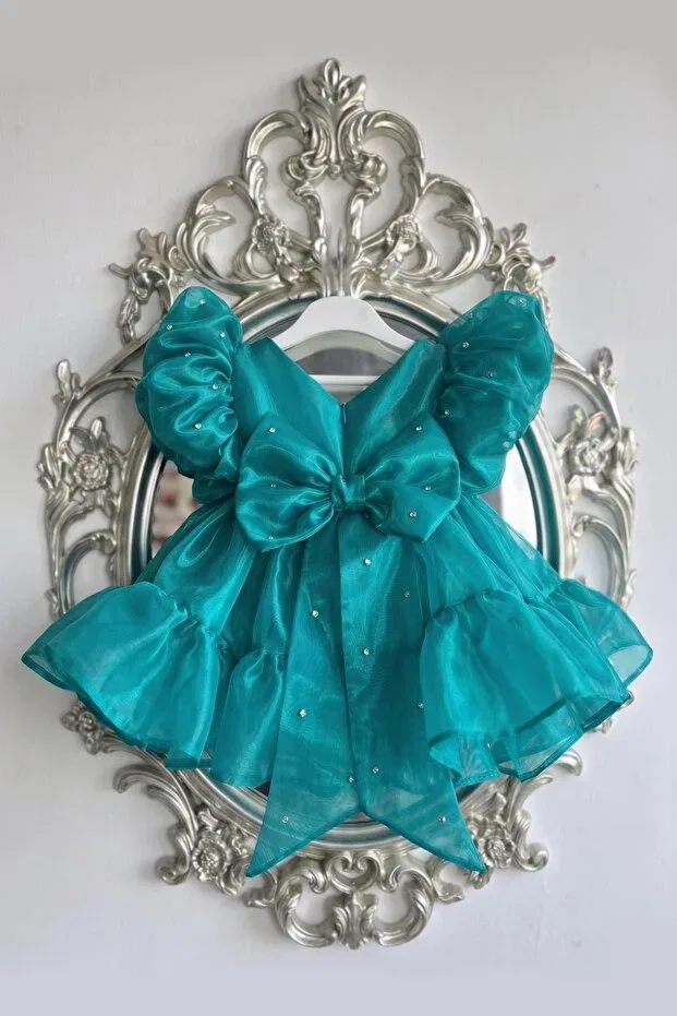 Детское платье для девочек с принтом Bertuğ Bebek, Turquoise Green