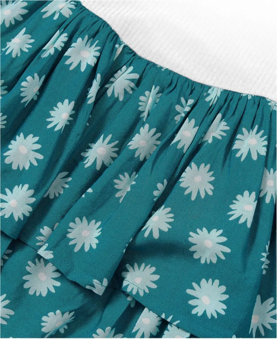 Платье с длинным рукавом из рибаны, ярусная юбка Lands' End, Floral Baltic Teal — фото 2