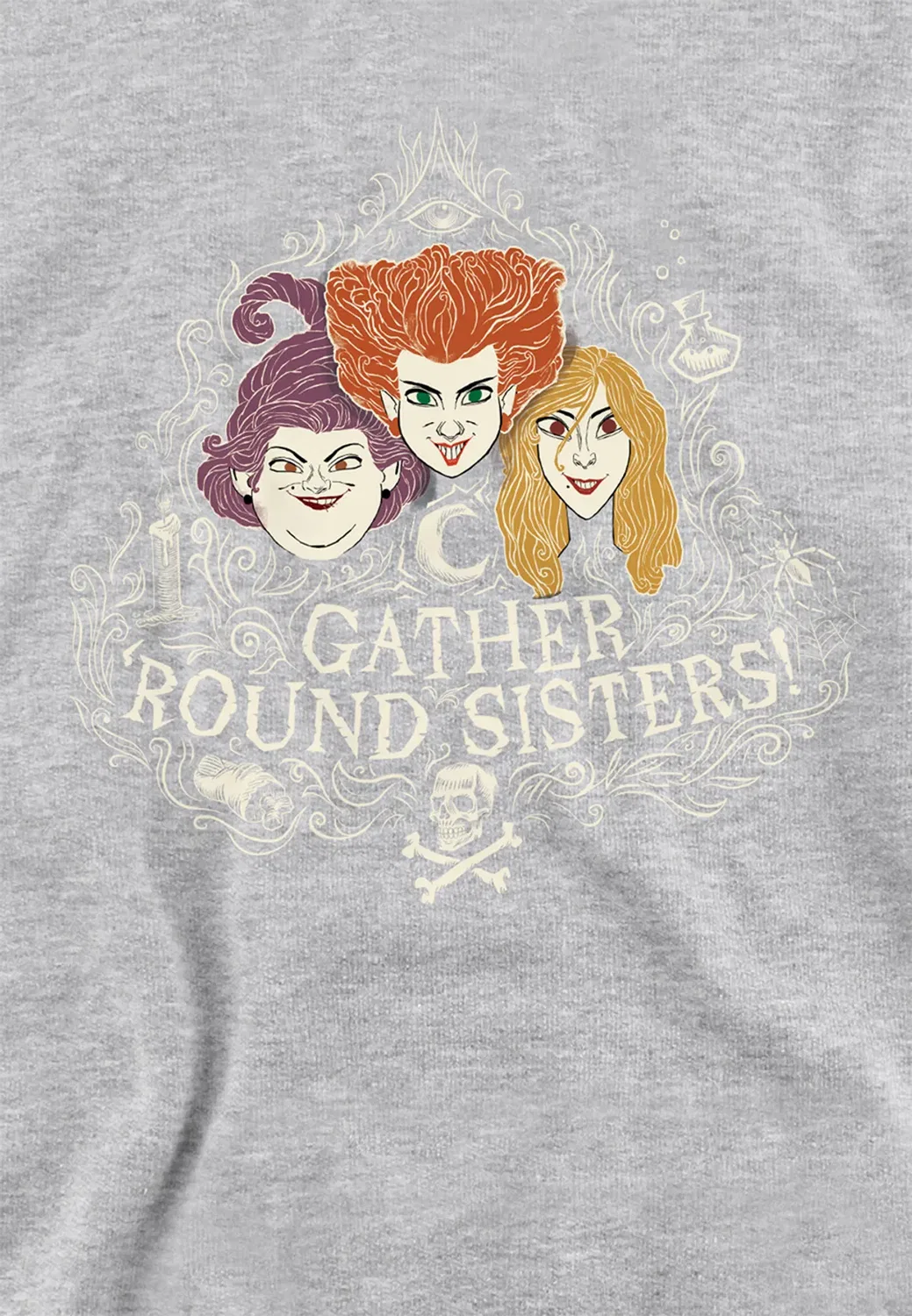 Детский худи с принтом Hocus Pocus Sanderson Sisters Gather Round Sisters Disney, Grey — фото 2