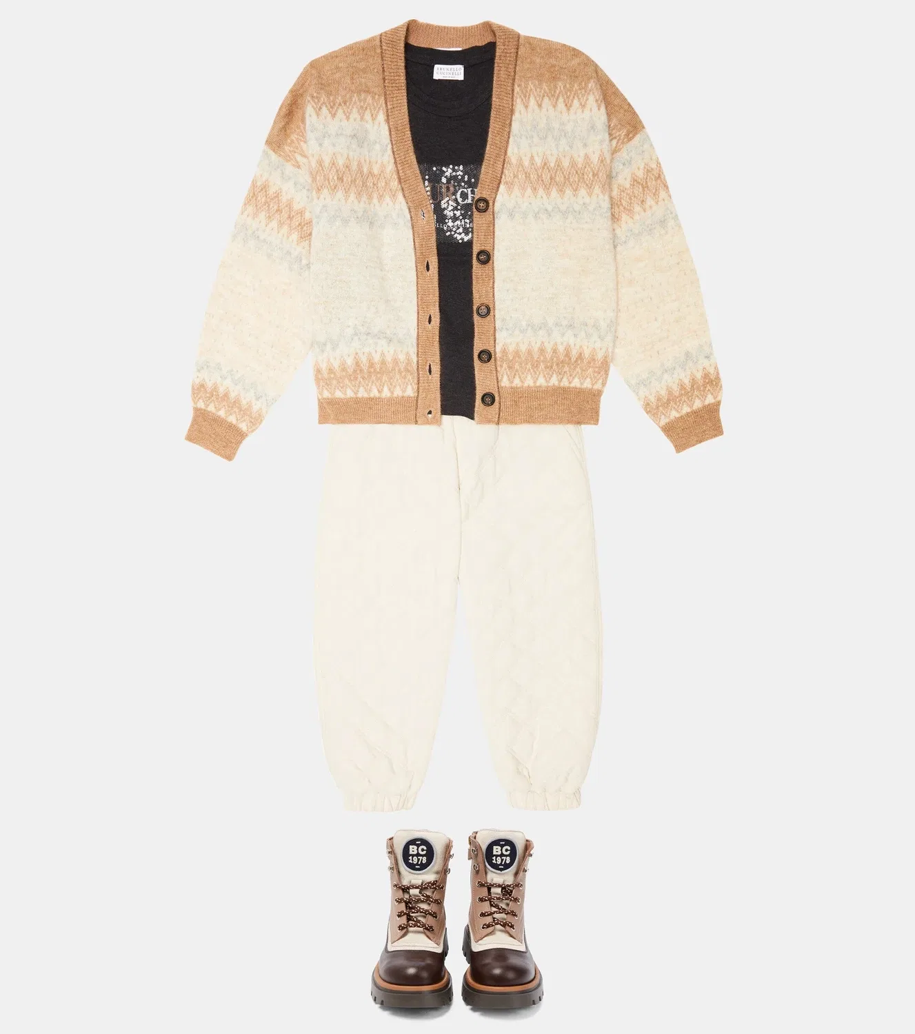 Брюки стеганые из хлопкового вельвета Brunello Cucinelli Kids, белый — фото 2