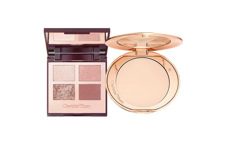 Женский набор косметики с пудрой и тенями для век Charlotte Tilbury, Honey Pink Radiance White 8G+Eyeshadow Palette Bright Eyes 5.2G
