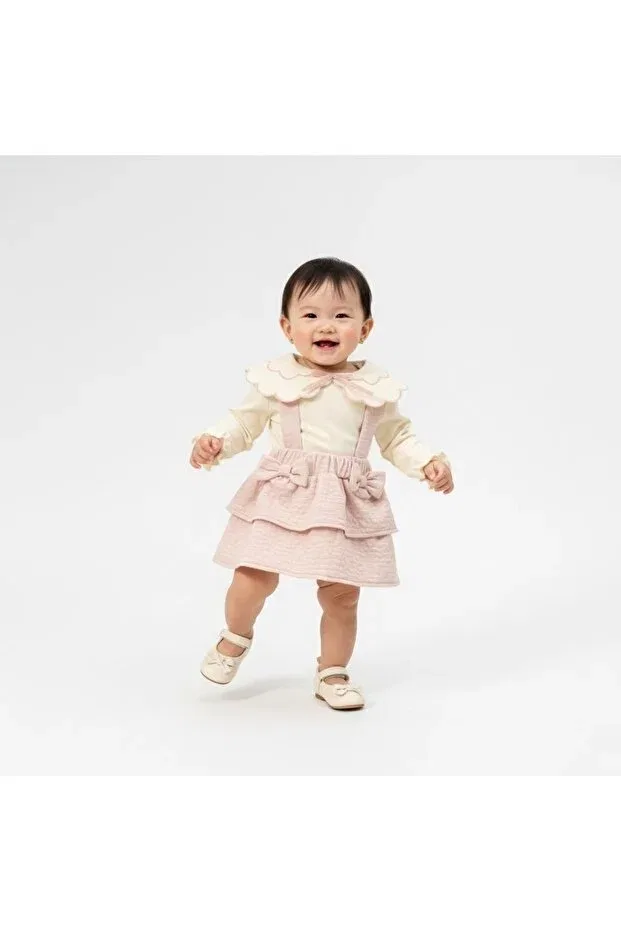 Детский комплект для девочек хлопковый Jacquard Skirt Double Set Saninbaby, Pink — фото 2