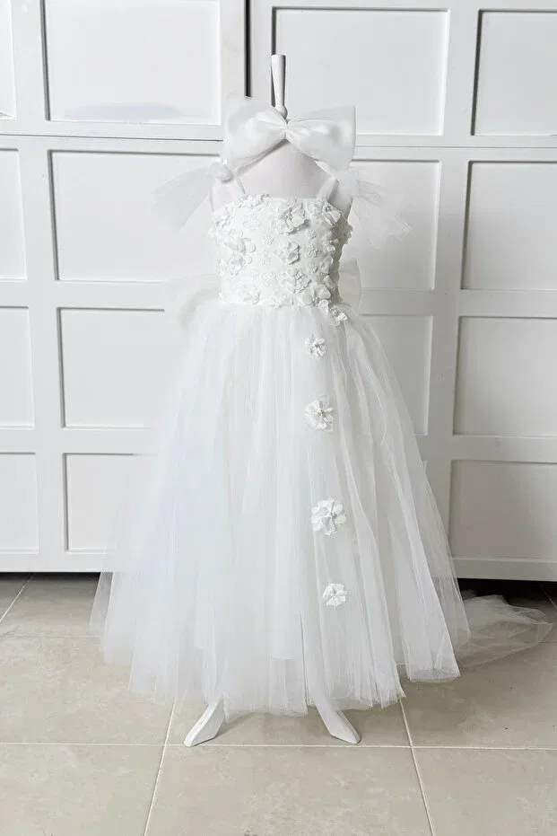 Детское платье для девочек с принтом 3D Floral Modabesta, White