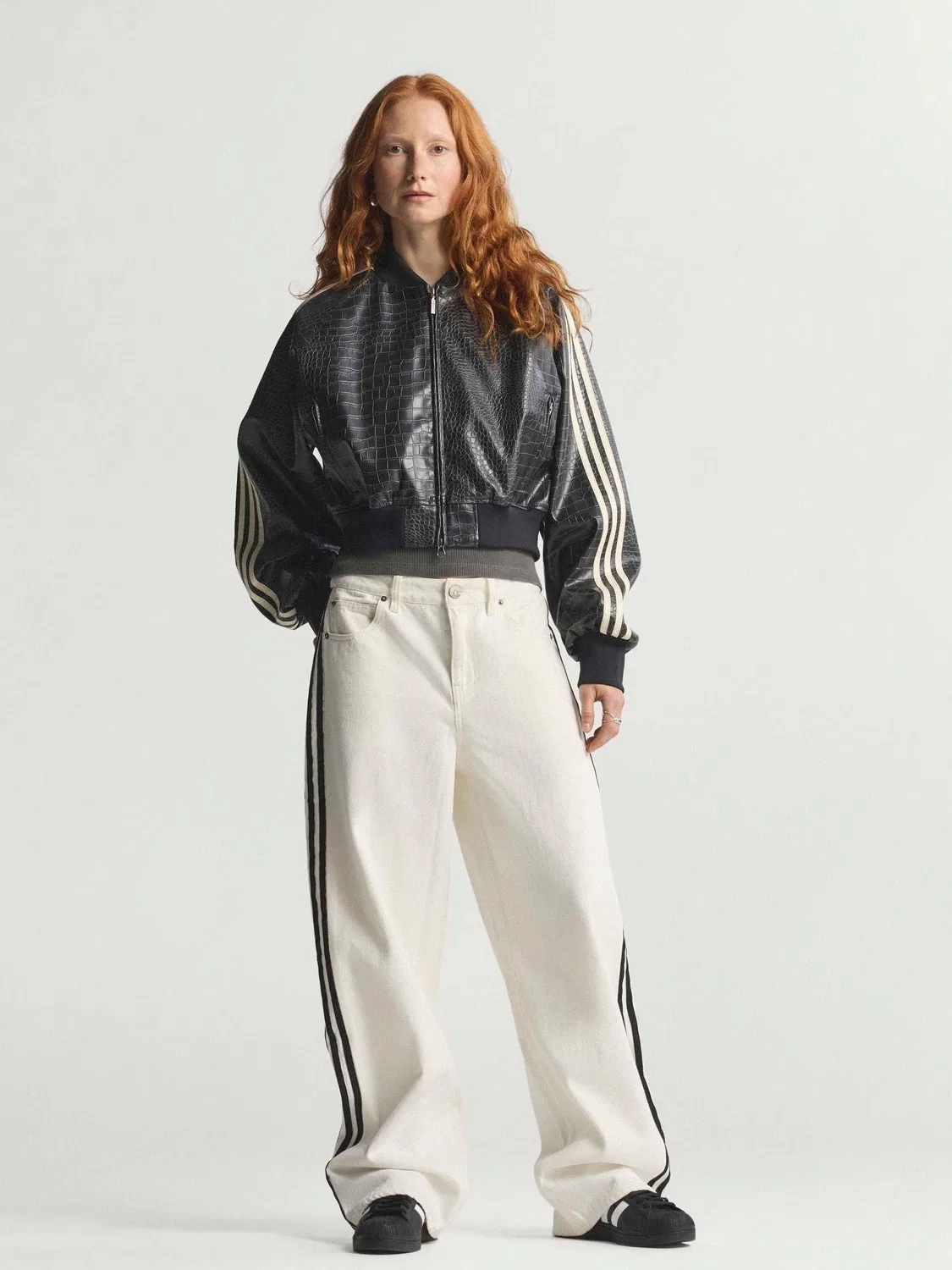 Куртка из искусственной кожи змеиного принта, свободная, adidas Originals, черный — фото 2