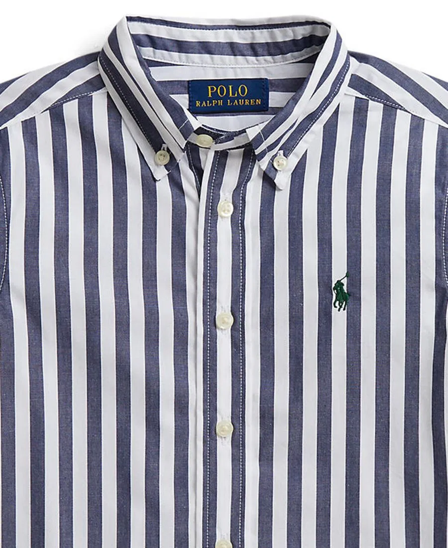 Детская рубашка из хлопкового поплина в полоску Polo Ralph Lauren, Navy White — фото 3