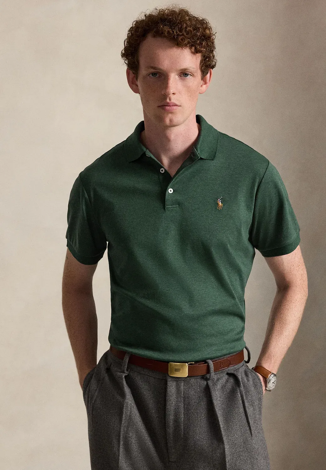 Поло-Рубашка из мягкого хлопка приталенного кроя, сшитая на заказ Polo Ralph Lauren, Scotch Pine Heather