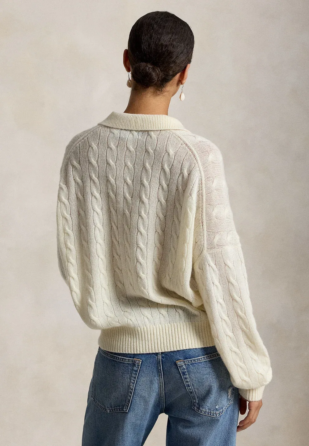 Свитер-Поло из шерсти и кашемира с косами Polo Ralph Lauren, Authentic Cream — фото 3