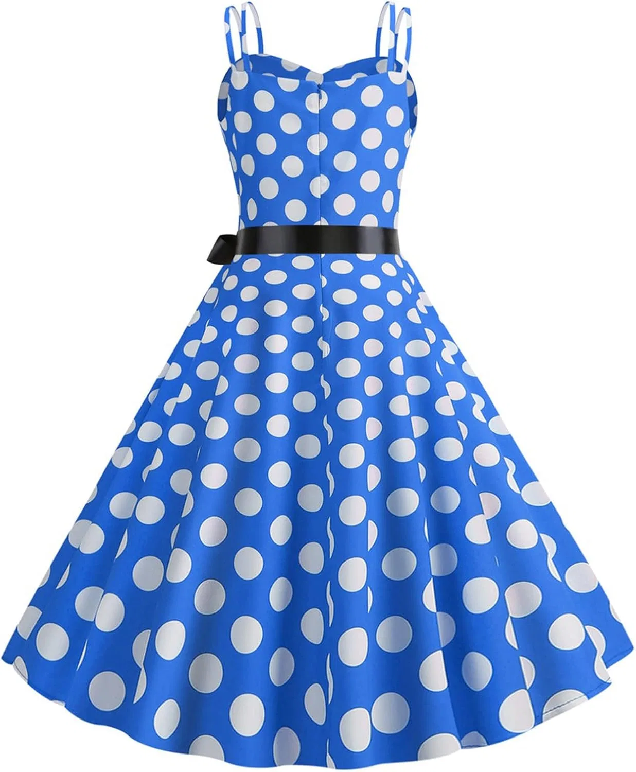 Женское платье с горошком 1950-х годов с подтяжками, Blue — фото 2