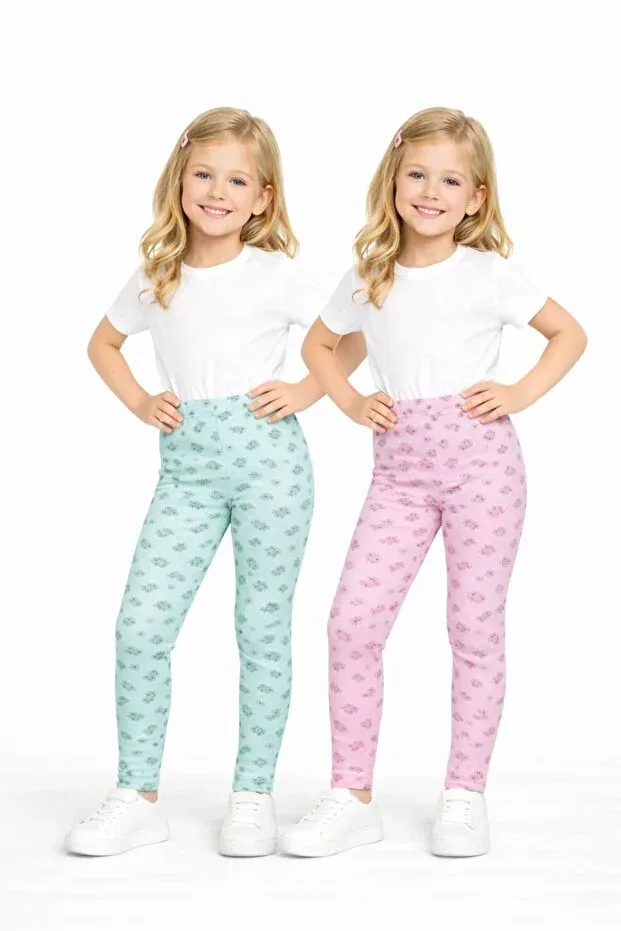 Детские леггинсы для девочек с принтом Incili, Mint Green & Pink