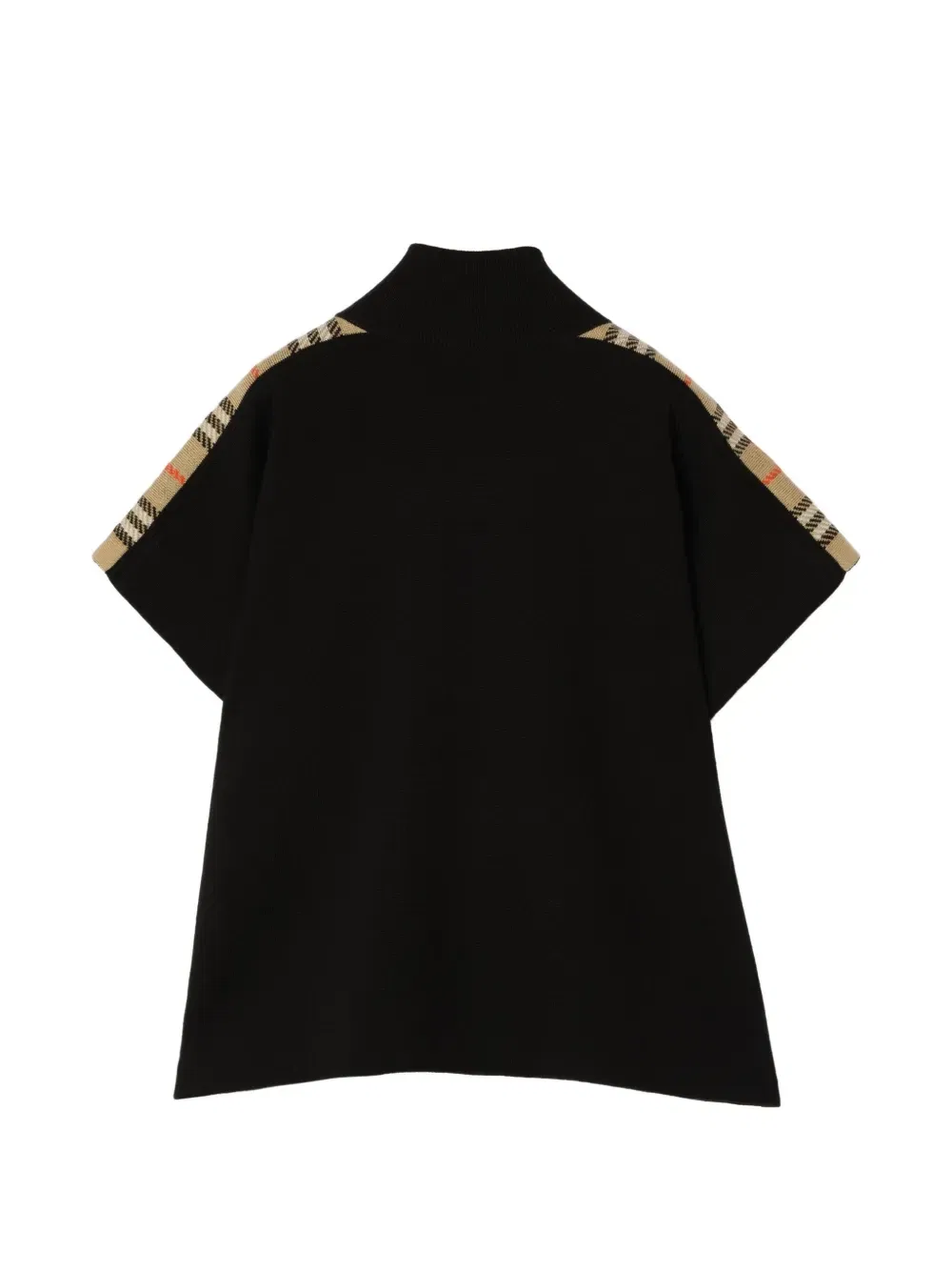 Кейп из шерсти с делкой в клетку Check Burberry Kids, черный — фото 2