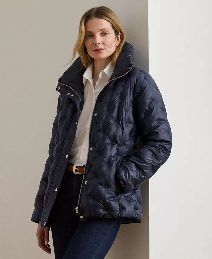 

Женское вышитое пуховое пальто Lauren Ralph Lauren, синий