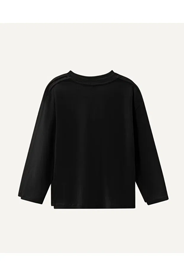 Детская хлопковое футболка с длинным рукавом с принтом Haha, Black — фото 2