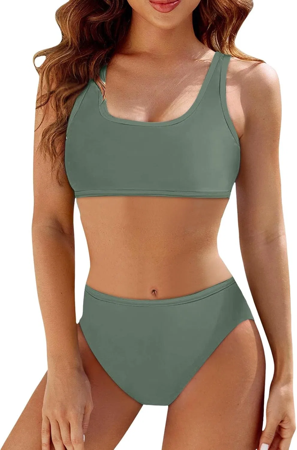 Женский бикини-комплект с эффектом пуш-ап, High Waisted, Army Green