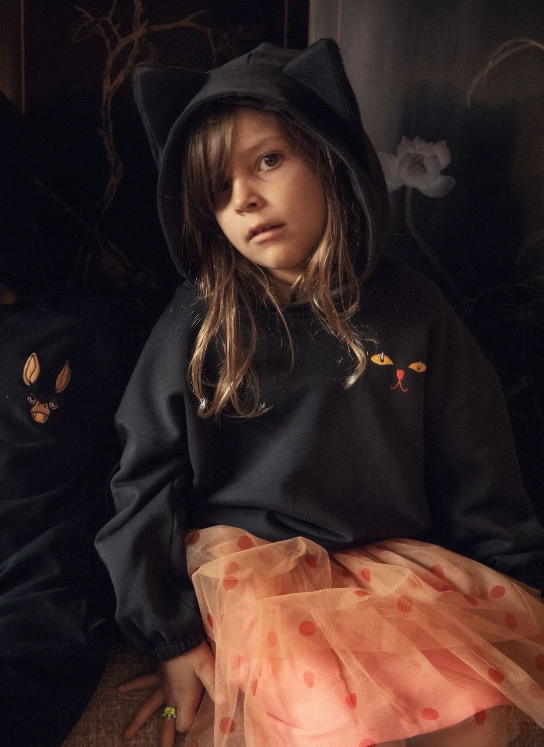 Толстовка с кошачьими ушками Mini Rodini, черный — фото 4