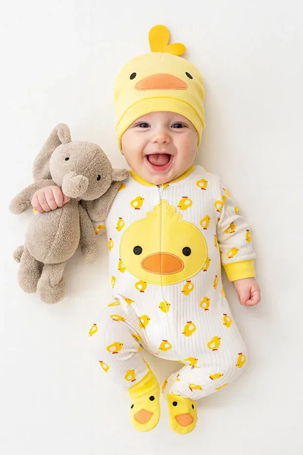 Детский комбинезон для девочек и мальчиков с принтом Baby chick jumpsuit Izyalif Baby, Sarı — фото 2