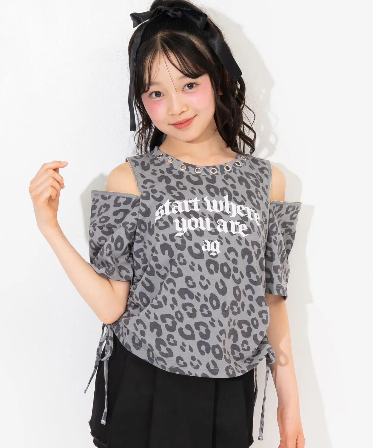 Детская футболка с принтом, с плечевыми молниями ANAP GiRL, Grey/White