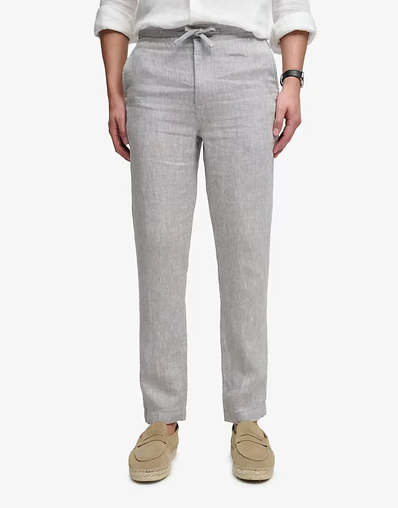 Льняные брюки Superdry Merchant из пепельно-серый шамбре — фото 4