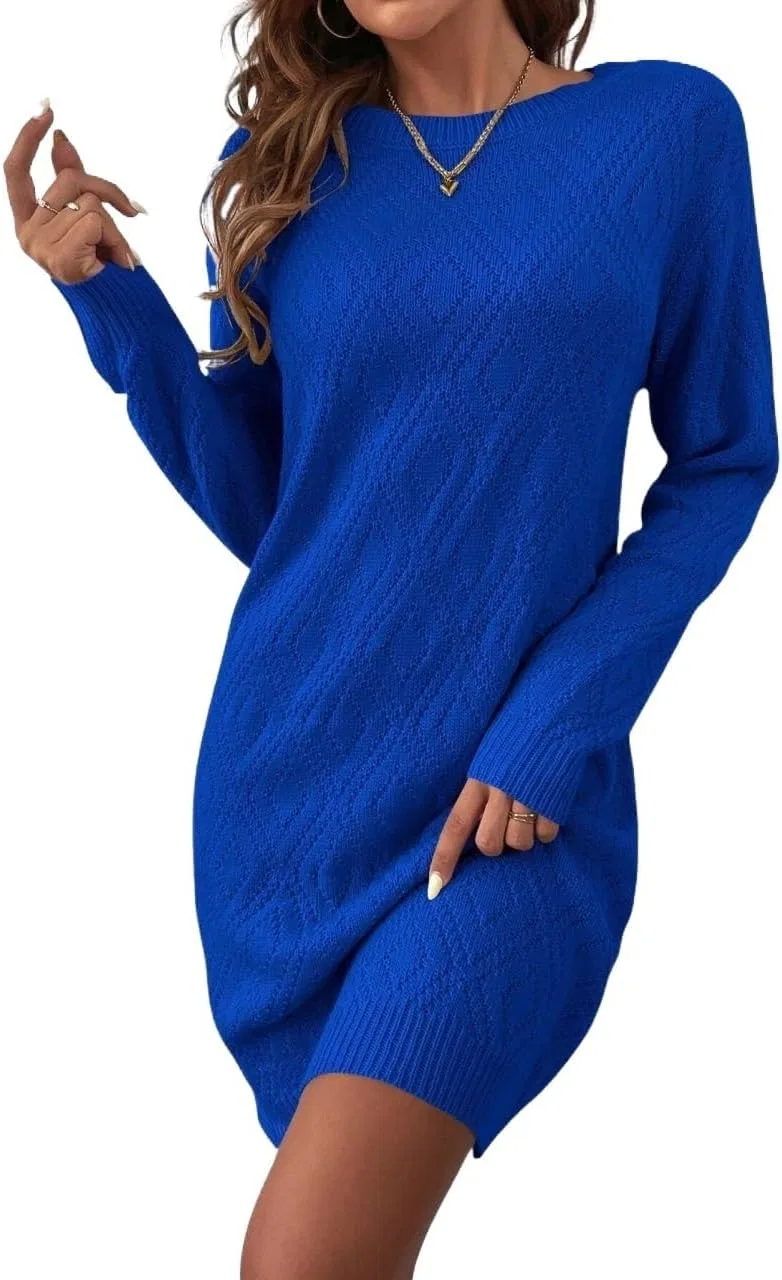 Женское короткое платье-свитер с длинным рукавом, Royal Blue