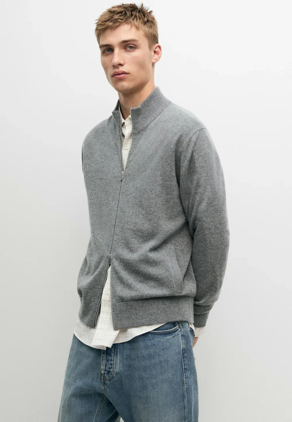 Вязаный кардиган на молнии из 100% кашемира - кардиган Massimo Dutti, Dark Grey