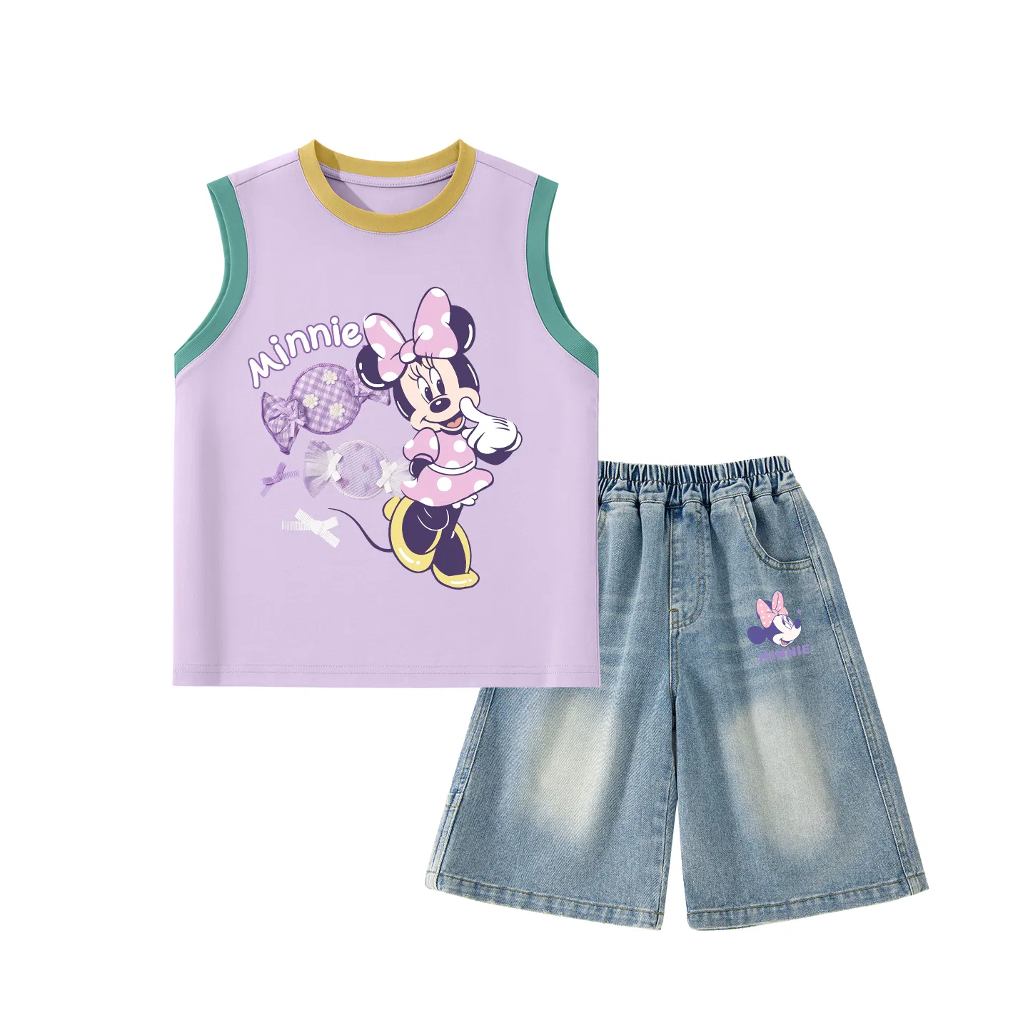 Детский спортивный костюм с круглым вырезом, тянущийся, Disney, Dengfanhua Yellow Purple+Dini Knot K Denim Blue