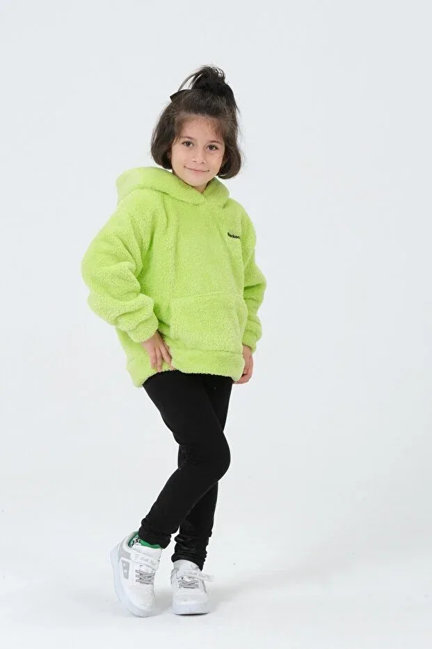 Детское худи на молнии с капюшоном Plush Detailed Black One, Pistachy Green — фото 3