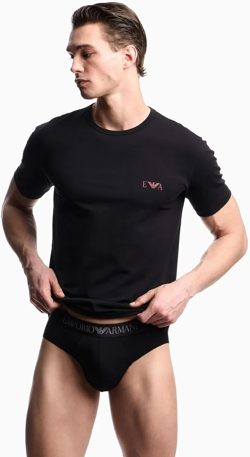 Мужская футболка с монограммой Emporio Armani, Black/Black — фото 2