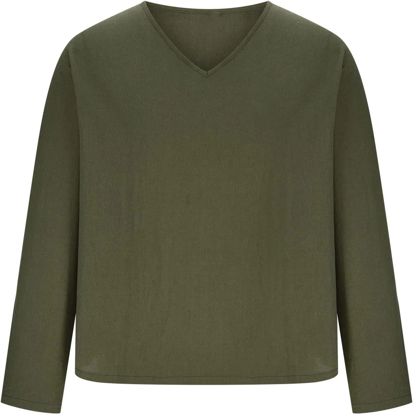 Мужская футболка с v-образным вырезом из хлопка и льна, Army Green — фото 3