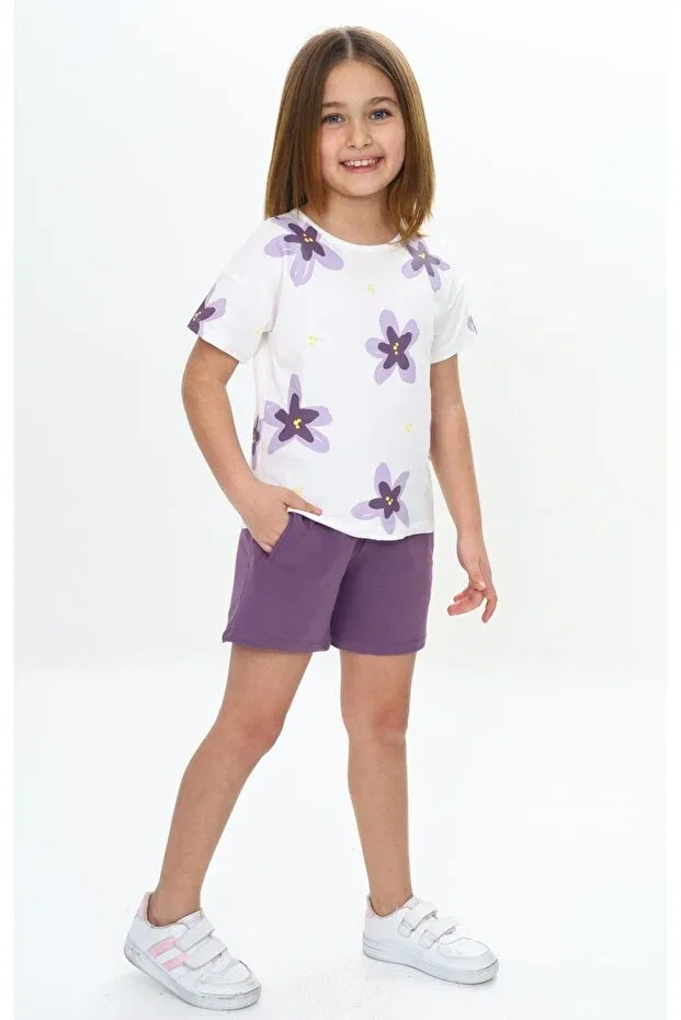 Детский комплект шорт для девочек с принтом Garni Flower Toontoy, Purple — фото 3