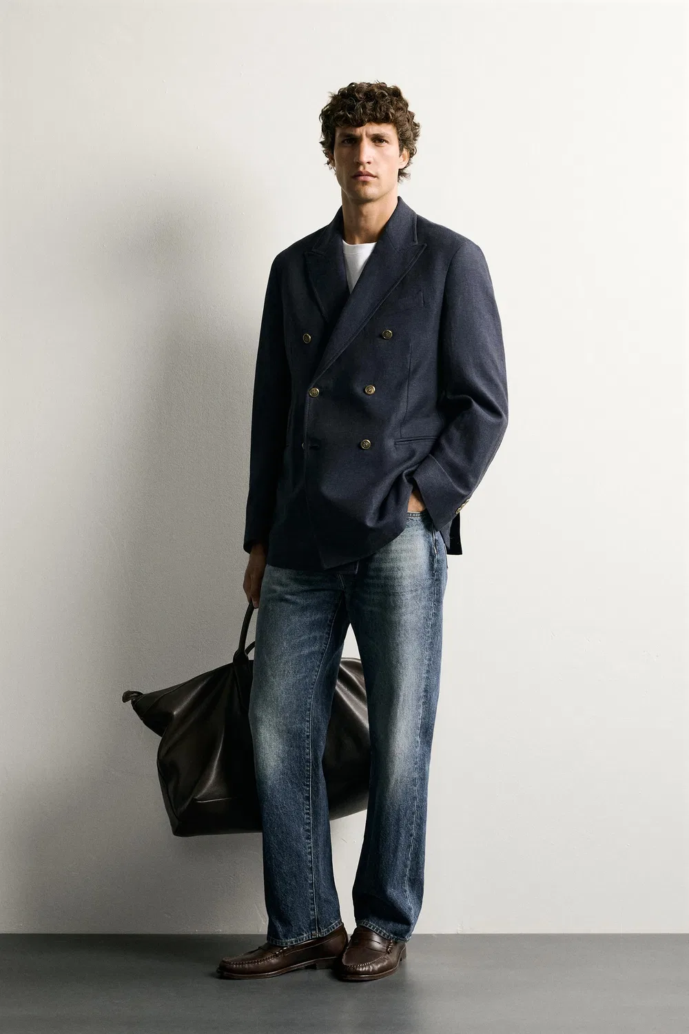 Двубортный пиджак стандартного кроя ZARA, Navy blue