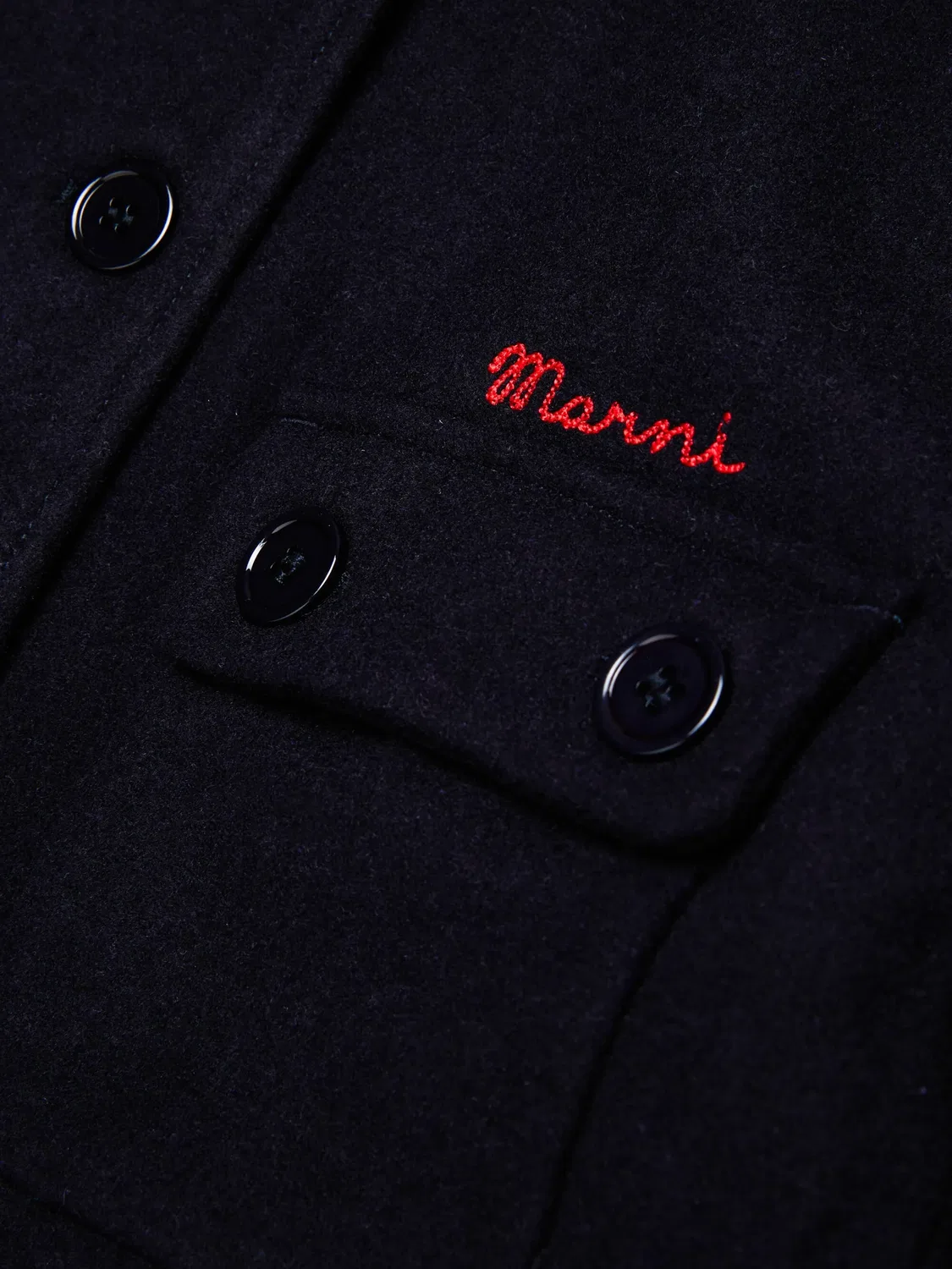 Однобортное пальто с вышитым логотипом Marni Kids, синий — фото 4