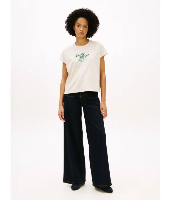 Женская футболка хлопковая Regular Fit Tommy Hilfiger, бежевый — фото 2
