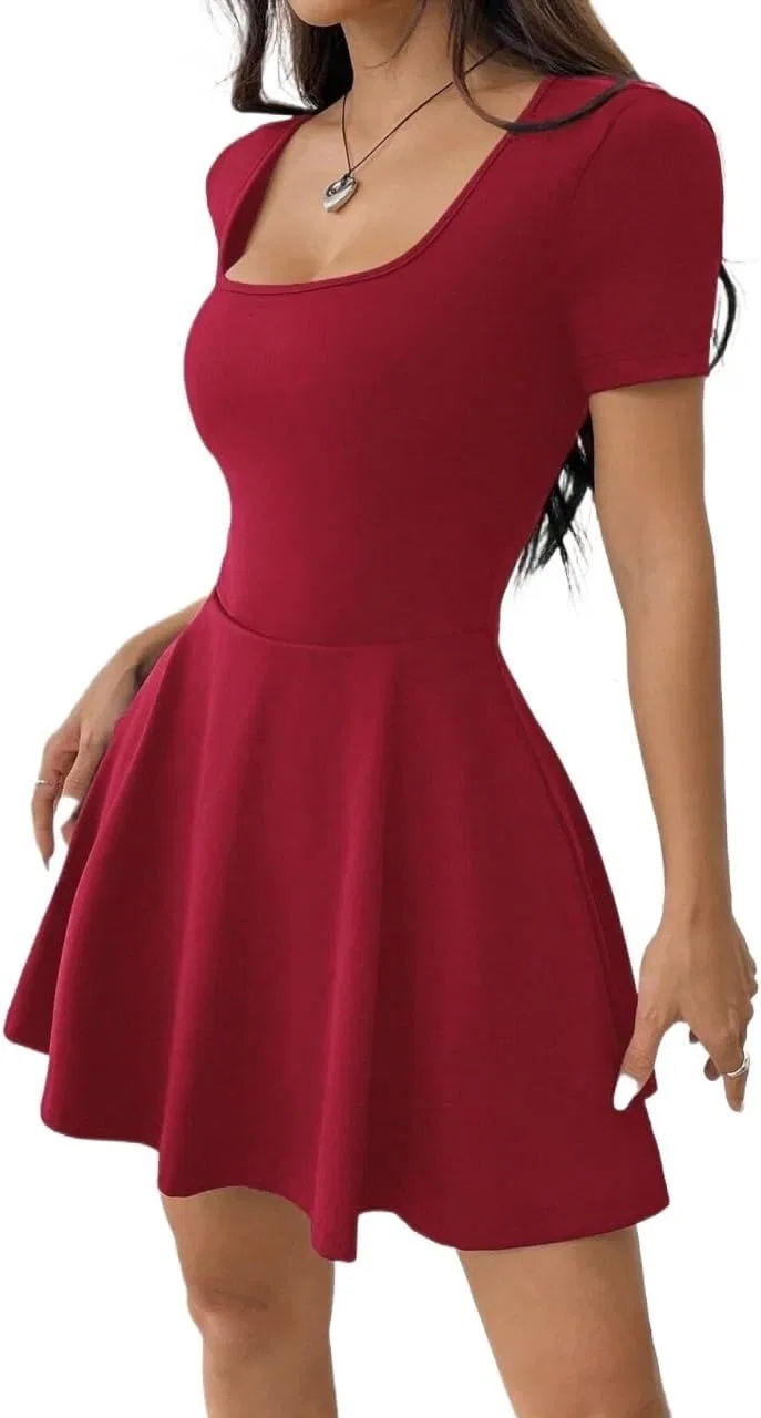 Женское короткое платье миди с воланами A-line, Rose Red