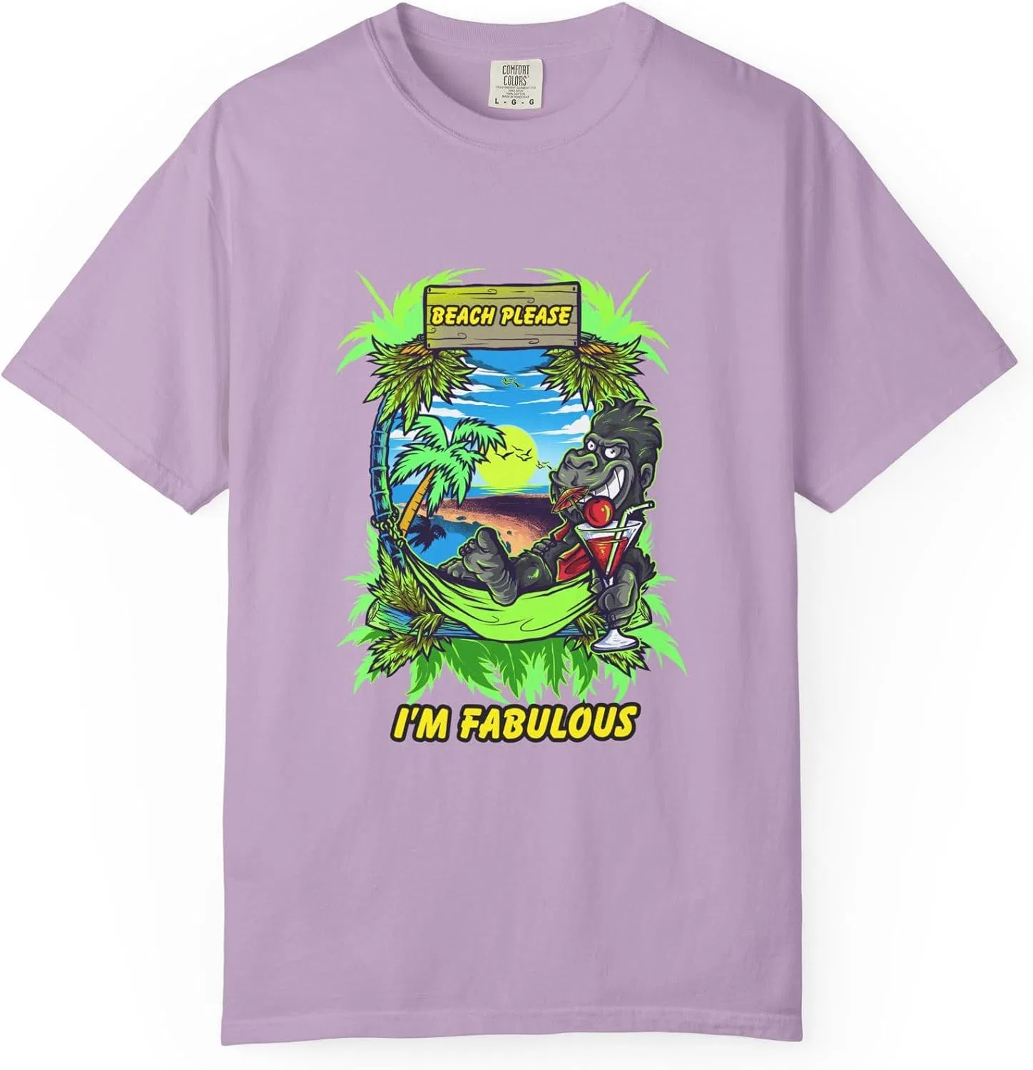 Женская футболка с принтом Beach Please Gorilla, Orchid
